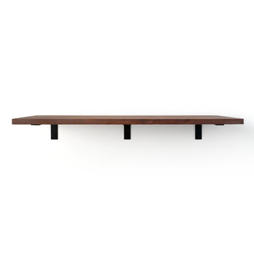 Mahogany shelf with steel black brackets on a white background