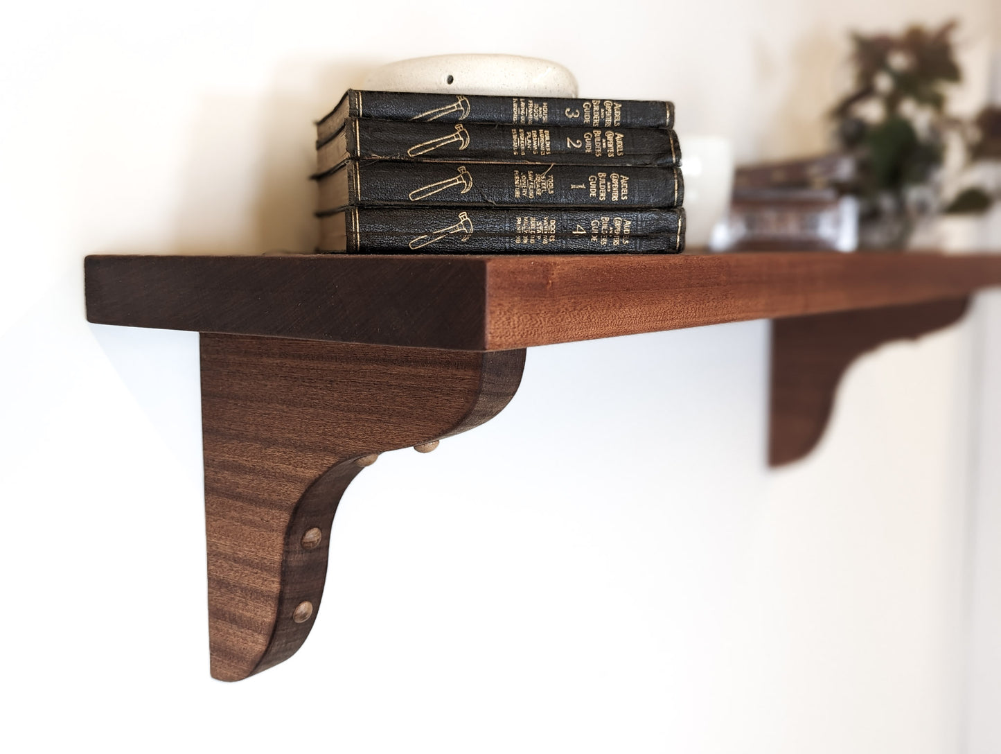 Solid Wood Shelf with Mahogany or Oak Brackets