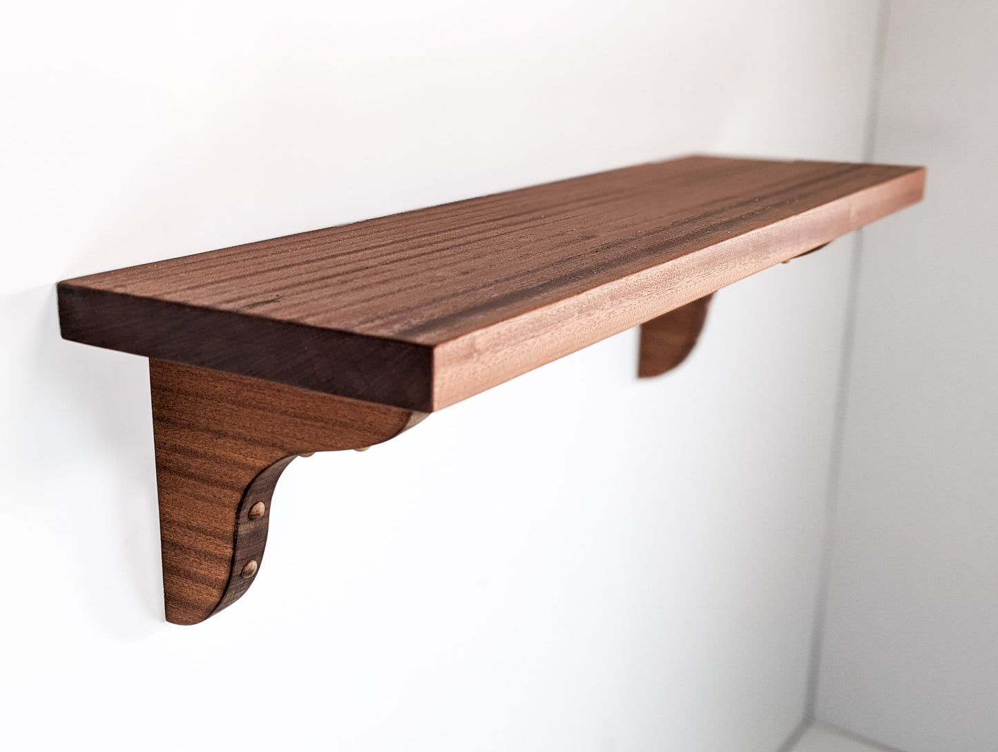 Solid Wood Shelf with Mahogany or Oak Brackets