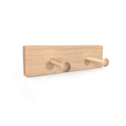 Wooden wall hook with two hooks on a white background