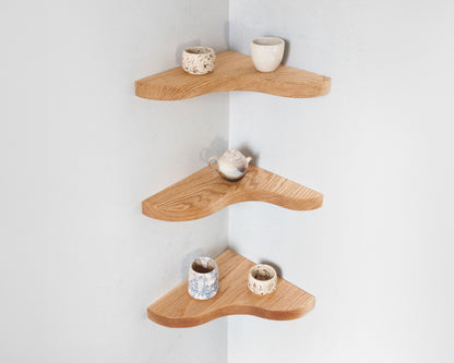Floating Corner Shelf with Sculpted Edge