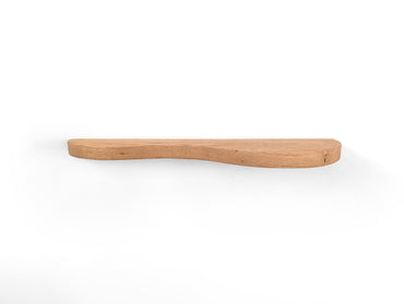 An oak double curved floating shelf, photo taken head on
