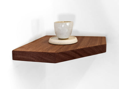 Floating Corner Shelf with Straight Edge in Mahogany