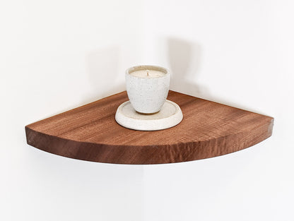 Floating Corner Shelf with Round Edge in Mahogany