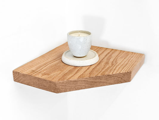 Floating Corner Shelf with Straight Edge in Oak