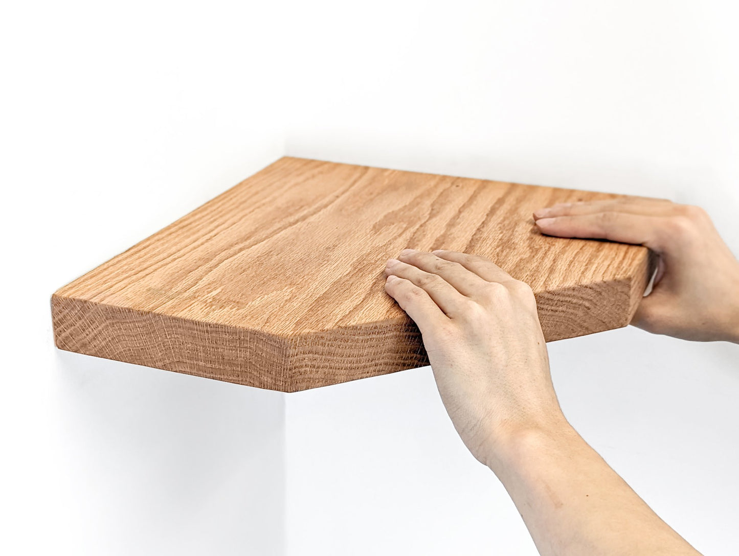 Floating Corner Shelf with Straight Edge in Mahogany