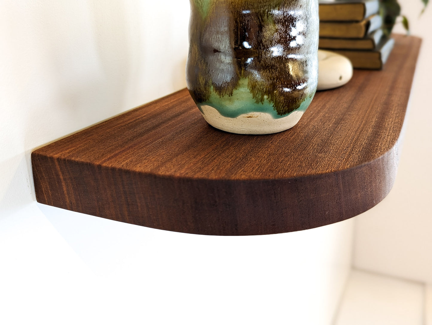 Thick Mahogany Floating Shelf with Rounded Corners