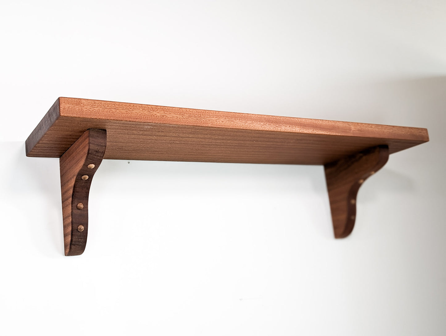 Solid Wood Shelf with Mahogany or Oak Brackets